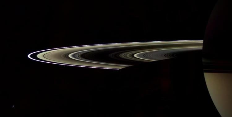 Saturn's rings partially in shadow