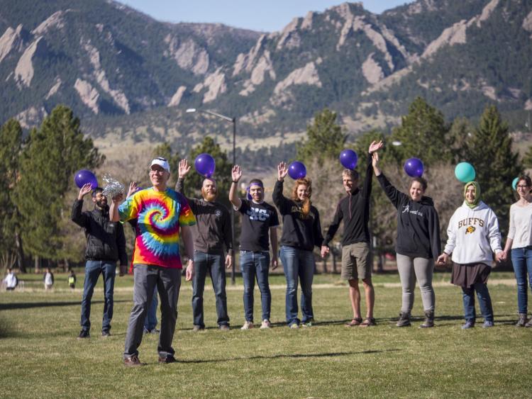 Tom Cech leads RNA splicing dance As part of biochemistry class