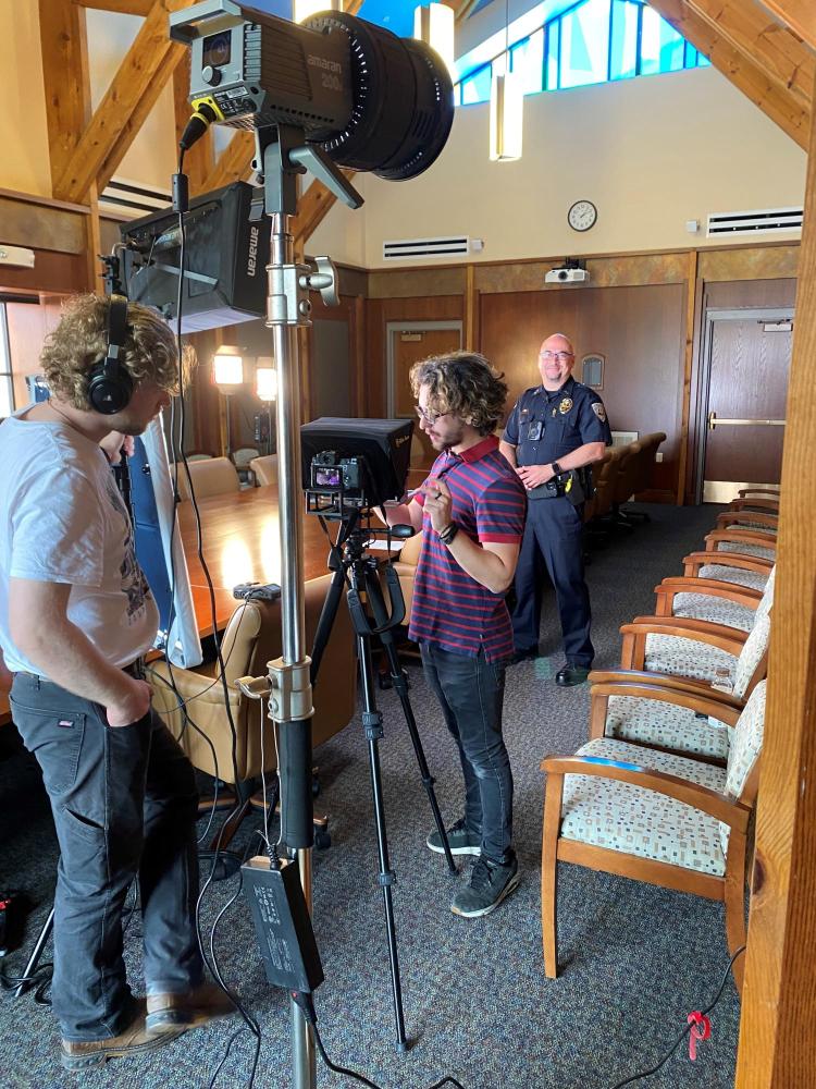 CUPD Deputy Chief Mark Heyart prepares to appear in a training video to support the launch of TV-LAP.