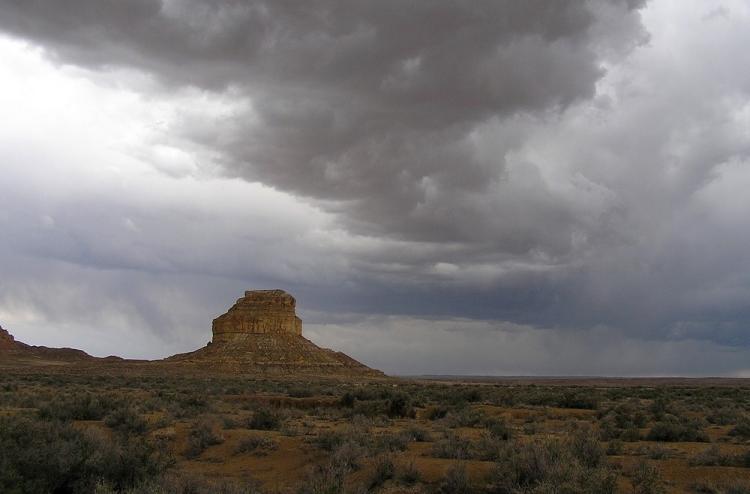 Thunder clouds above Fajada Butte in Chaco Canyon