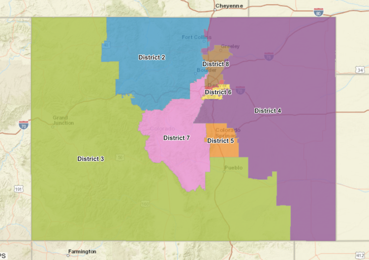 Final approved map for Colorado's eight congressional districts
