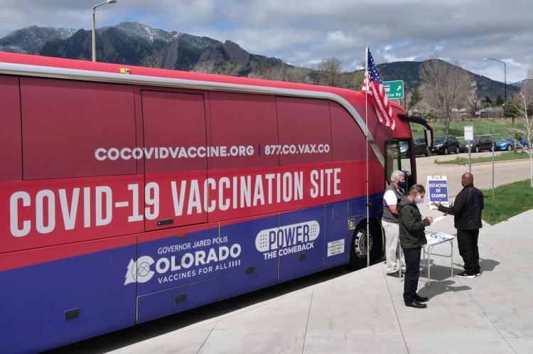 Mobile COVID-19 vaccine clinic bus.