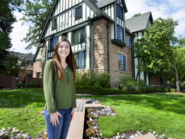CU Boulder senior Cat Archer outside of her sorority house