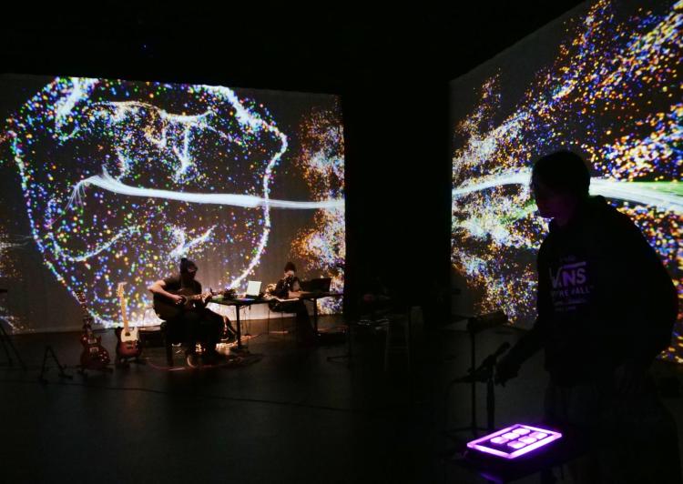 art installation in ATLAS's black box theater