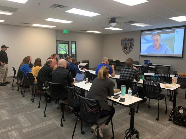 Author Simon Sinek speaks virtually with in-person CUPD members