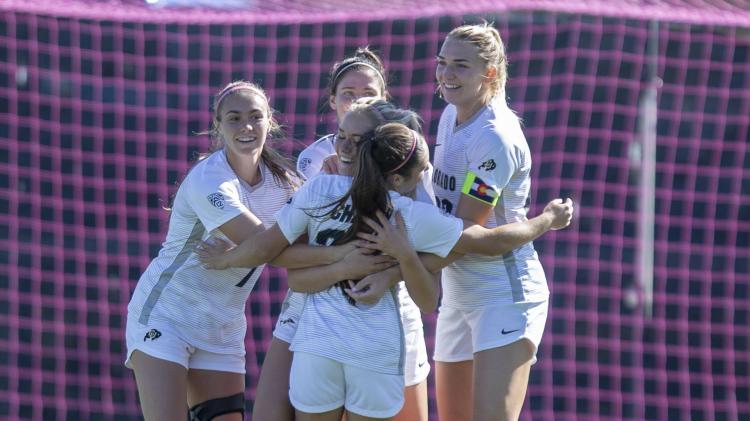 CU Soccer Team Celebrates Goal