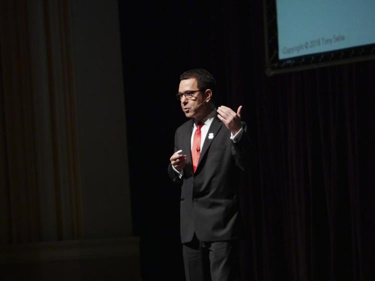 Keynote speaker Tony Seba kicks off the weeklong conference. Photo by Patrick Campbell.