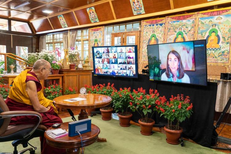 His Holiness the Dalai Lama visits with Crown Institute Director Sona Dimidjian