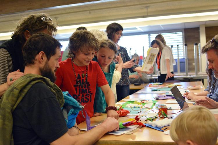 Kids and teachers in Literacy and Media Lab