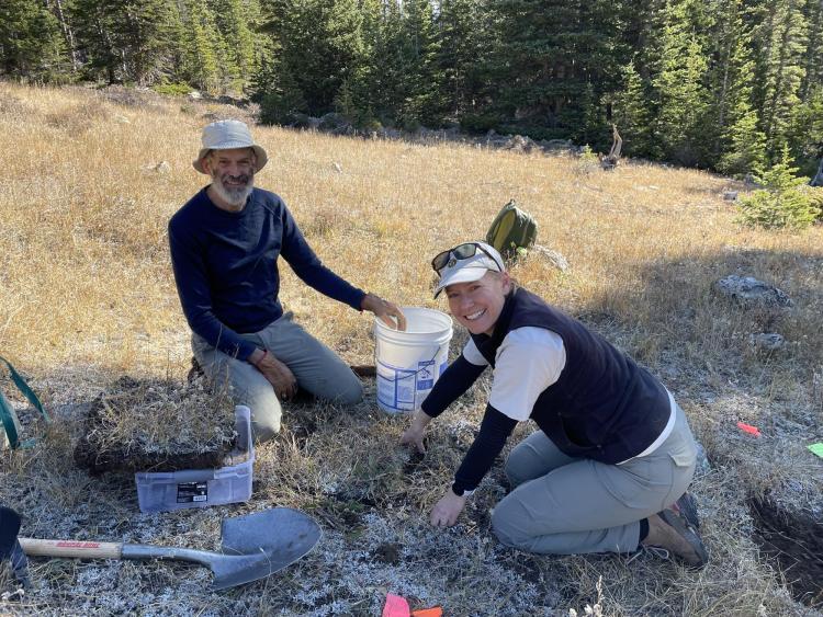 Nancy Emery and Dan Doak do field work