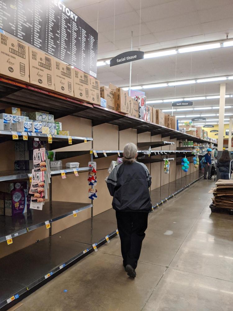 Empty shelves at a Boulder King Soopers on March 12. (Glenn Asakawa/CU Boulder)