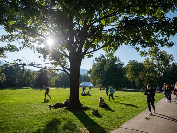 Students enjoy a fall day.