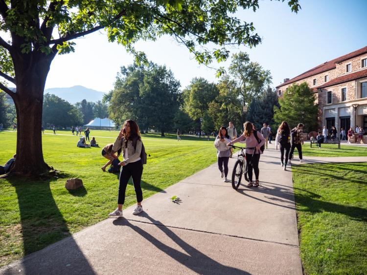 students walking outside