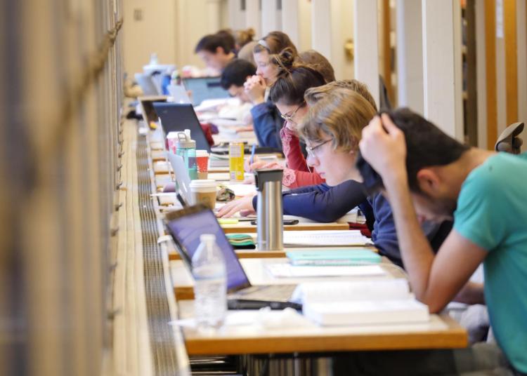 Students study in the Music Library during the fall semester finals week