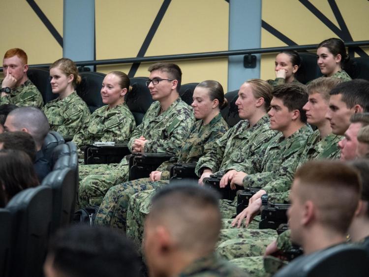 ROTC students listen to Retired Gen. George W. Casey Jr. speak