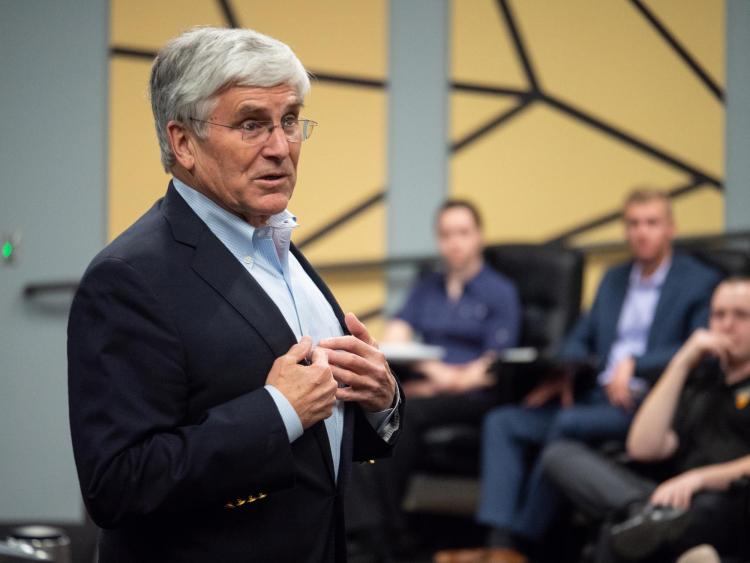 Retired Gen. George W. Casey Jr. speaks to ROTC and leadership students at CU Boulder