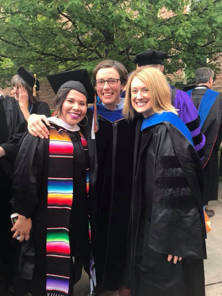From left to right, Brittni Laura Hernandez, Bethy Leonardi and Sara Staley at a graduation event on the CU Boulder campus