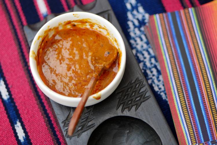 Red hot sauce in bowl