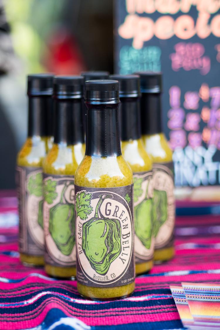 Green hot sauce in bottles