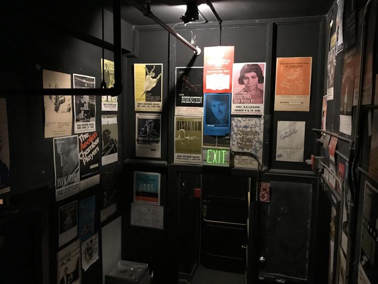 From Deb Mendez Wilson: A stairway leads to a backstage green room in Macky Auditorium.
