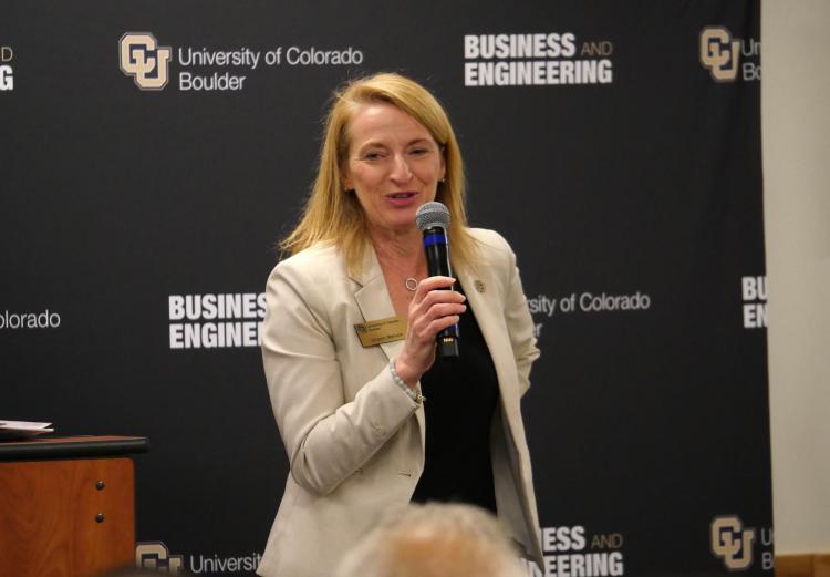 Leeds School of Business Dean Sharon Matusik speaks at groundbreaking event