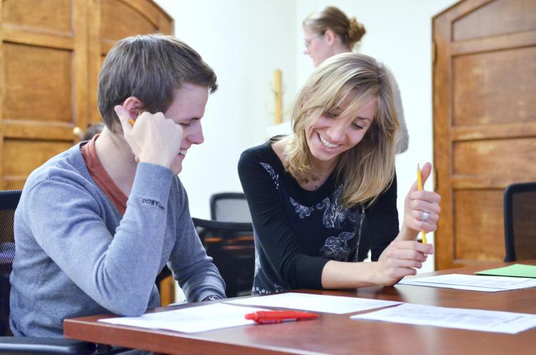 Two students in classroom