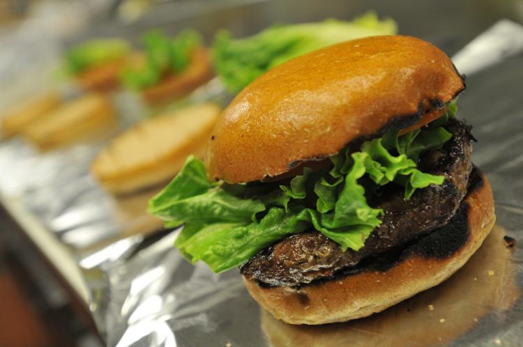 Hamburger with lettuce and bun