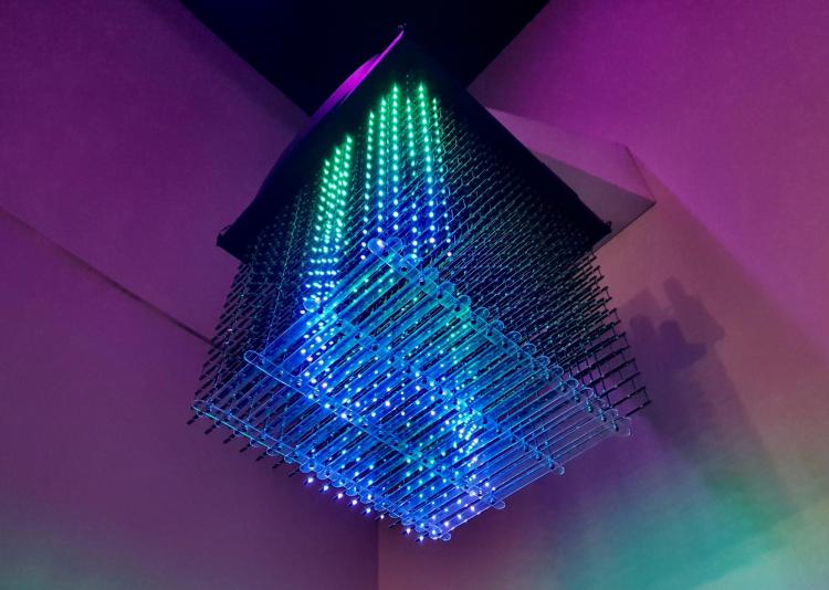 This hanging cube uses LED lights to give viewers a look at the Aurora Borealis, or northern lights