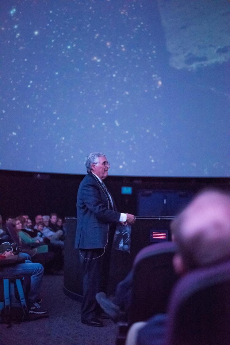 Apollo Astronaut Harrison "Jack" Schmitt gives a lecture at Fiske Planetarium. Photo by Patrick Wine.