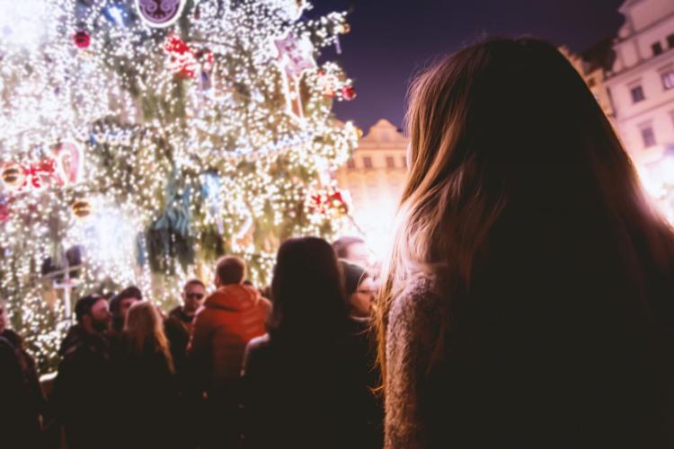 Person in crowd during holiday event