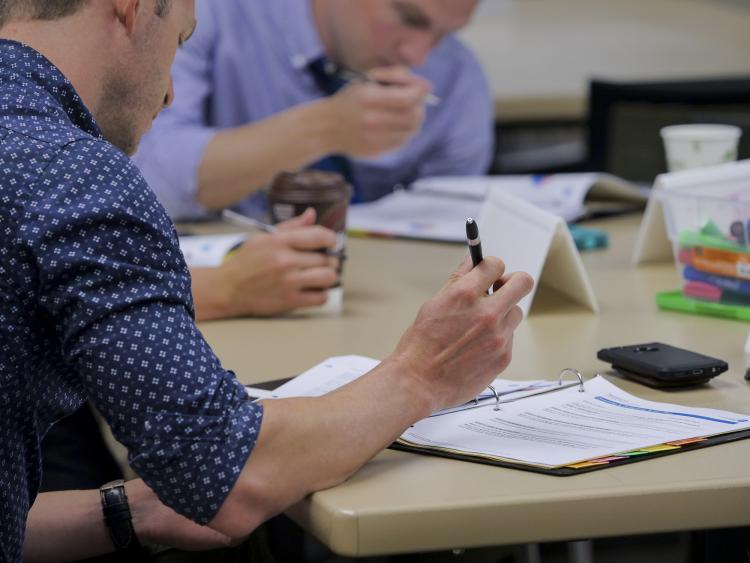 Employees in a professional development workshop