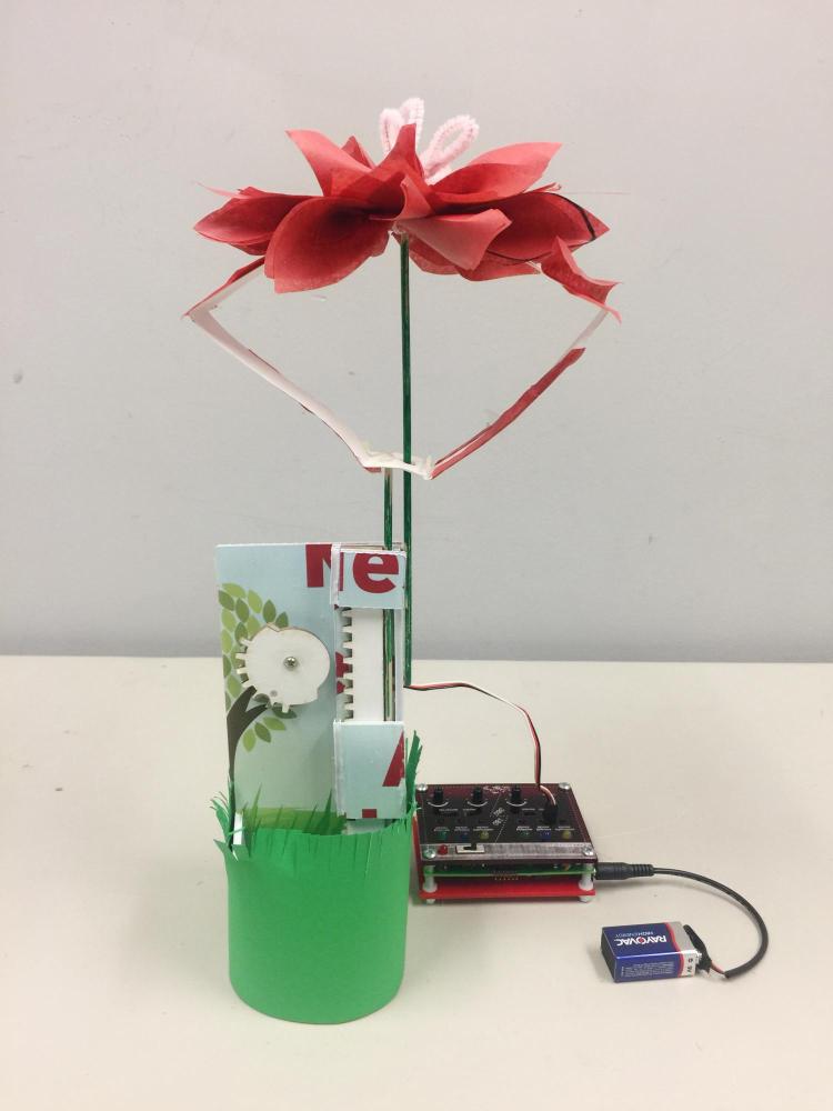 Paper robot created by student at Boulder Public Library makeathon