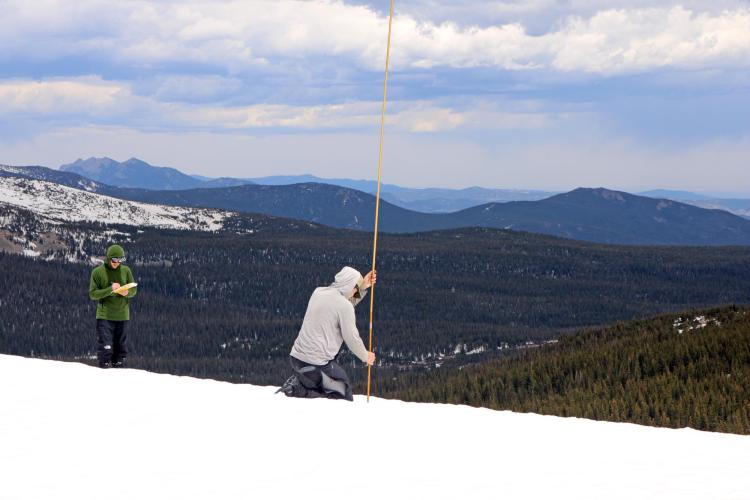 Will Fuller and Miles Moore measure snow depth