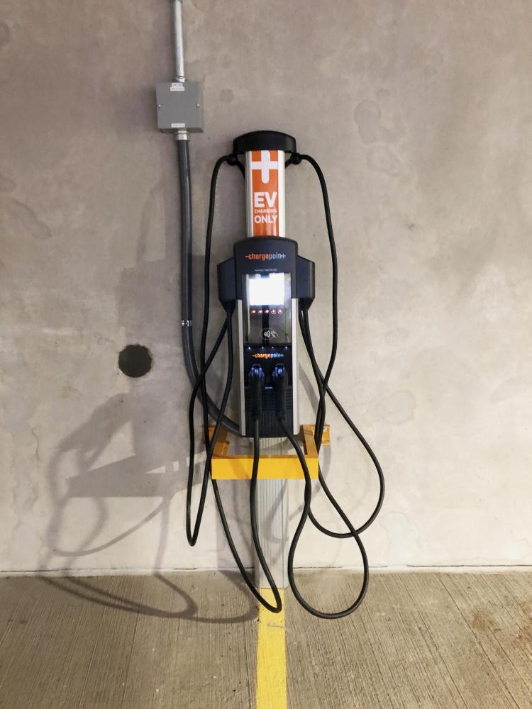 EV charging station in parking garage