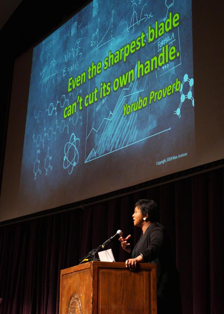 Jemison speaks during the Leo Hill Leadership Speaker Series. Photo by Casey A. Cass.