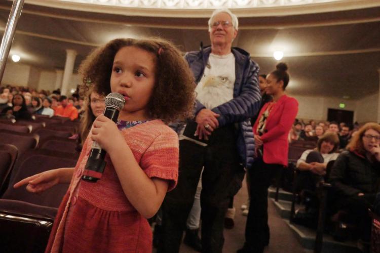 A young participant asks a poignant question to Jemison during the Q&A session. Photo by Casey A. Cass.