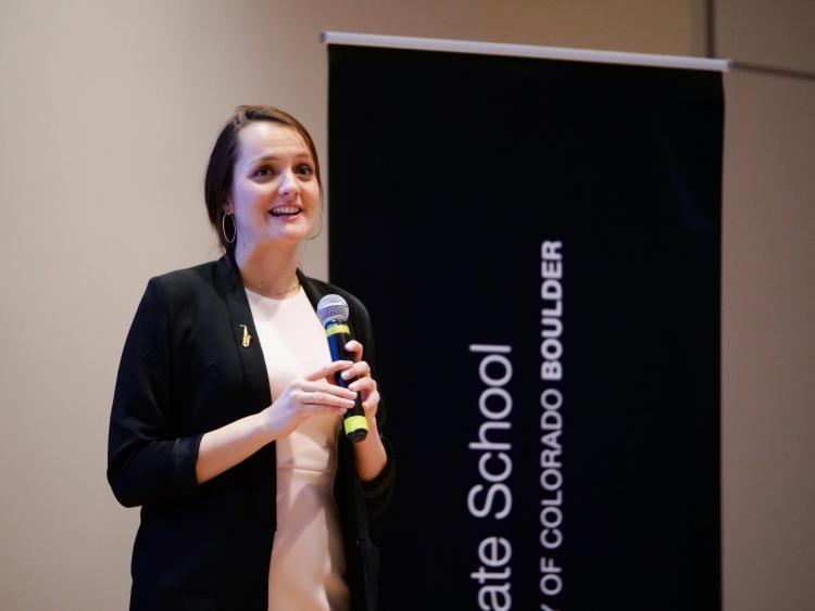 People's Choice award winner Jocelyn Armes delivers her three-minute thesis