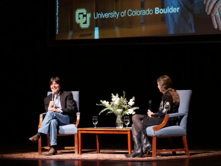 Ken Burns speaks with moderator Patty Limerick; photo by Glenn Asakawa