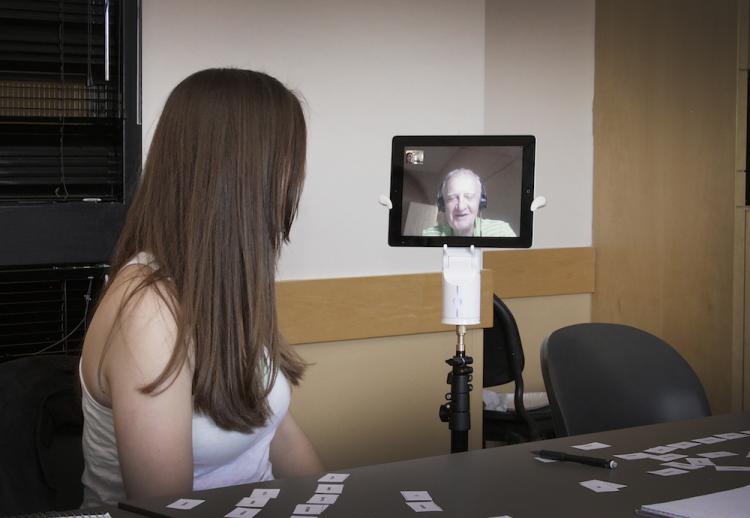 Student uses Kubi device to remotely interact in the classroom