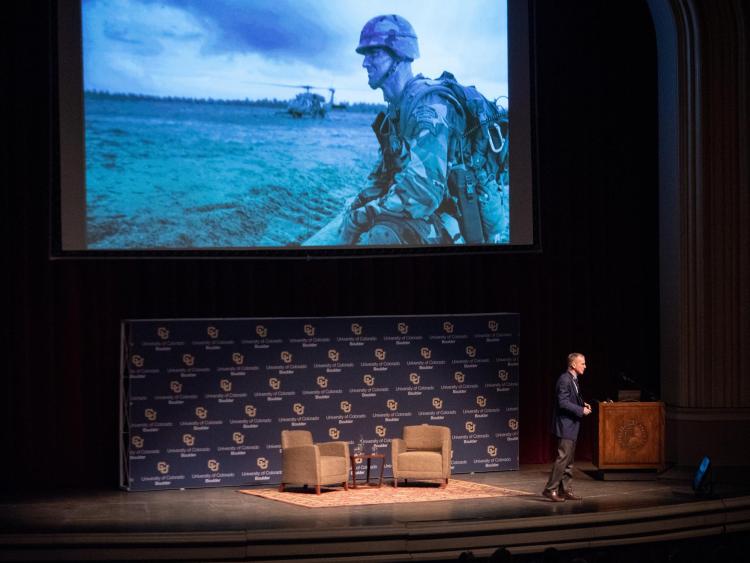 Stanley McChrystal speaking to the CU Boulder community