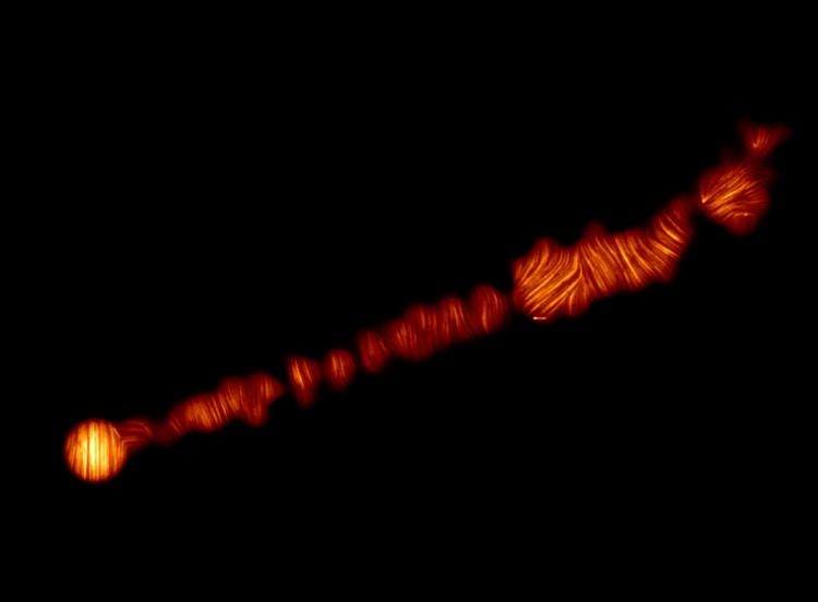 Image of a jet shooting off the galaxy M87