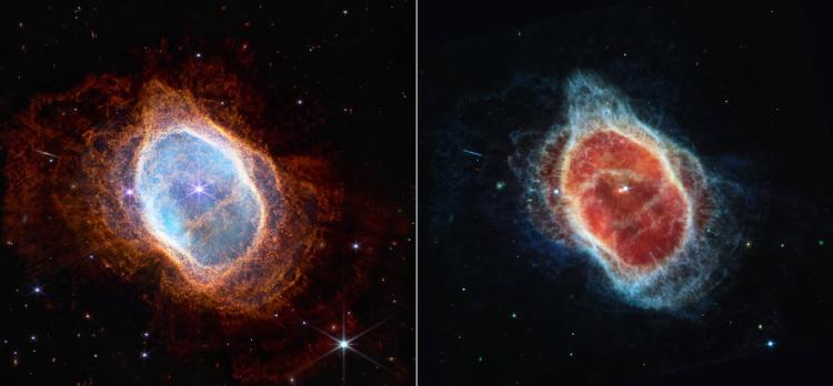 Bubbles of material surround two stars orbiting each other