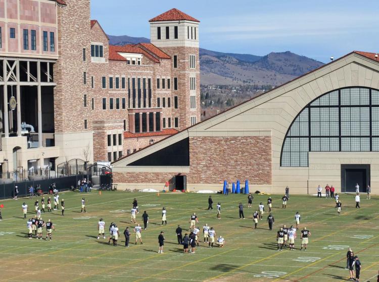 The CU football team is halfway through spring training. Photo by Casey A. Cass.