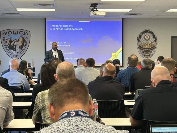 Associate Vice Chancellor for Public Safety Marlon Lynch speaking at the Threat Assessment event