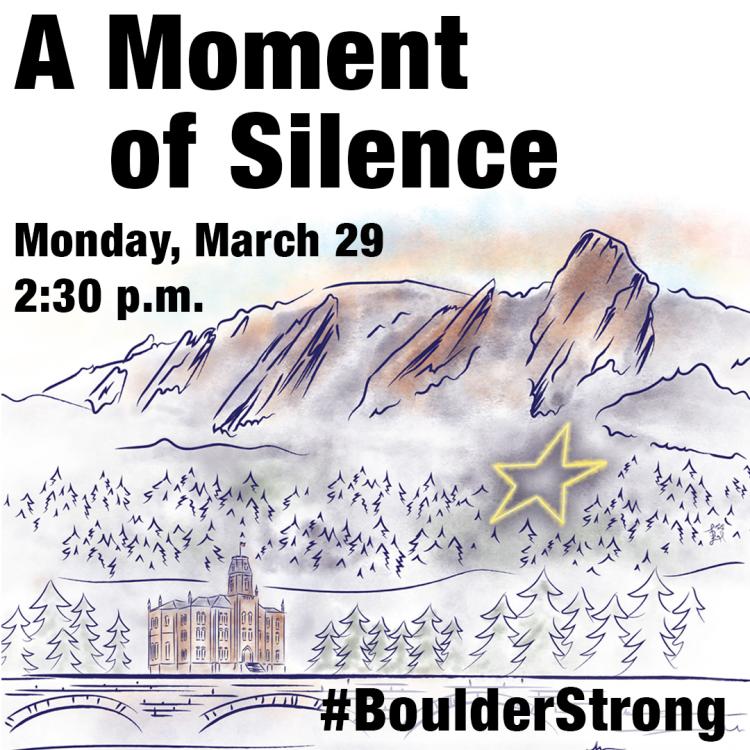 An illustration of the Boulder Flatirons, star and Old Main.