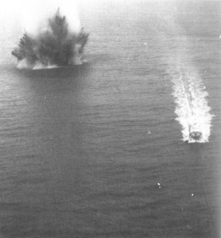 Mine explodes in the water off the coast of North Vietnam