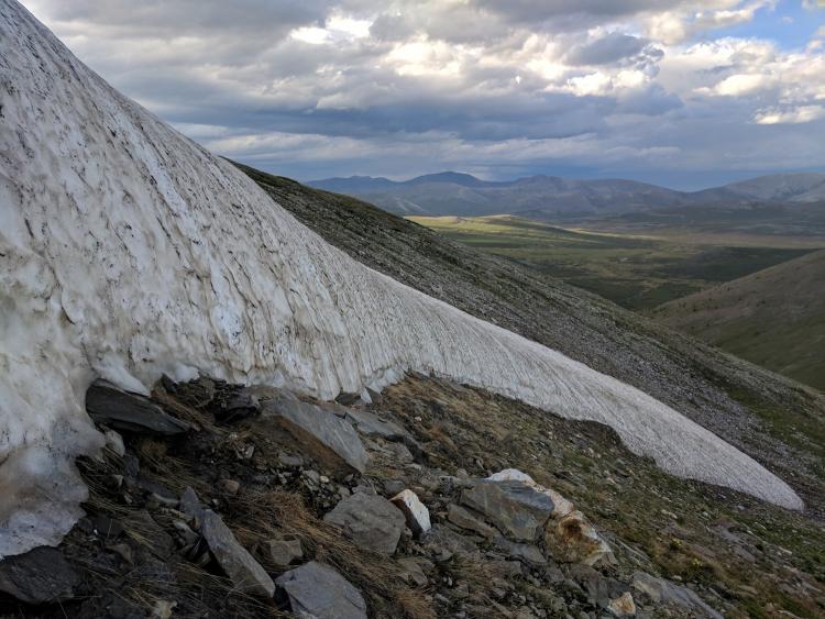A patch of ice in the Mongolian mountains