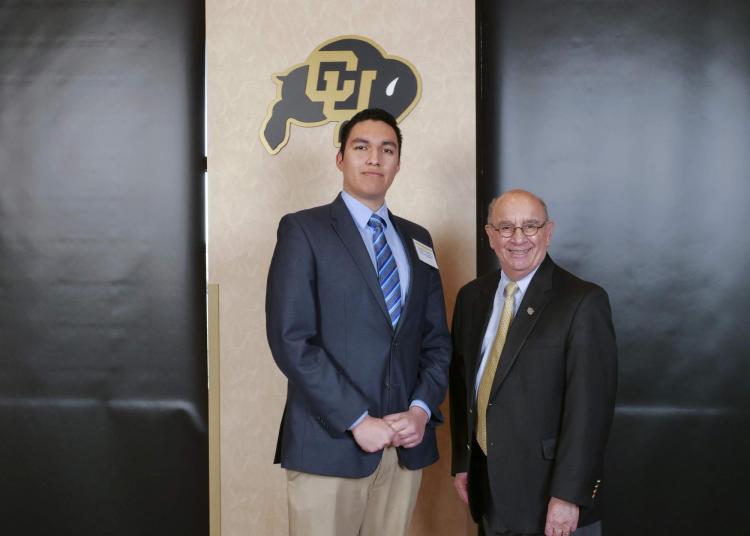 Santos Navarro, left, with Chancellor Philip DiStefano