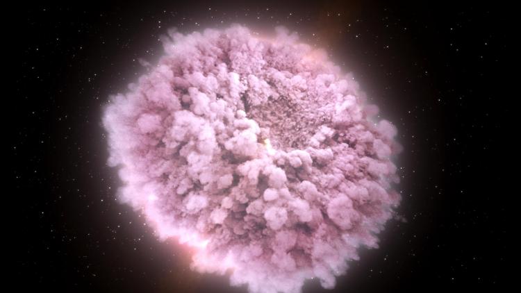 Illustration of two neutron stars just before colliding
