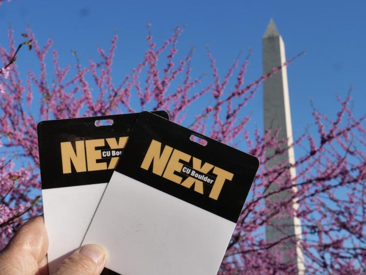 CU Boulder Next nametags on display at the National Mall in Washington, D.C. Photo by Glenn Asakawa.